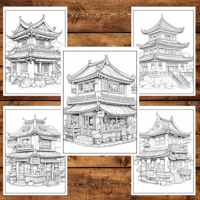 Carte de colorat, 50 de ilustratii, Case Chinezesti, 106 pagini [4]