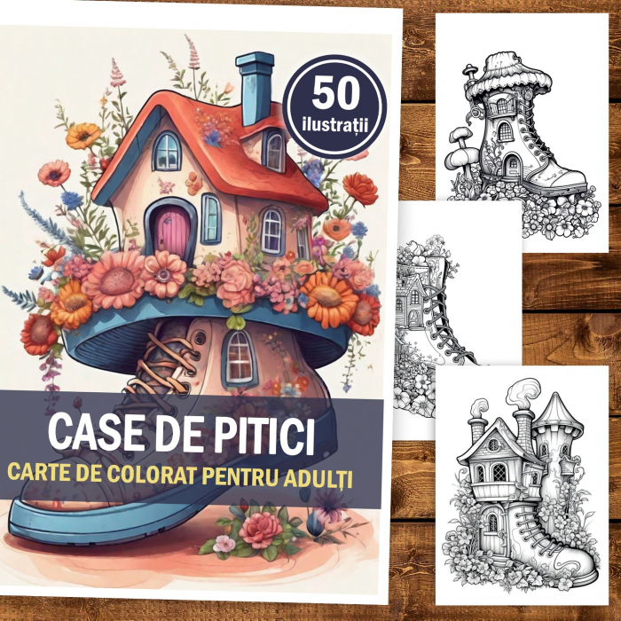 Carte de colorat, 50 de ilustratii, Case de pitici, 106 pagini [2]