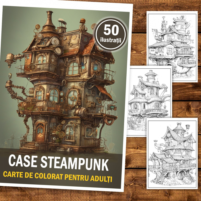Carte de colorat, 50 de ilustratii, Case Steampunk, 106 pagini [2]