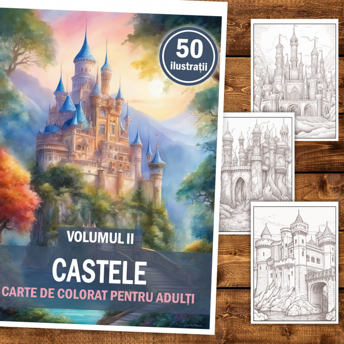 Carte de colorat, 50 de ilustratii, Castele - Volumul II, 106 pagini [2]