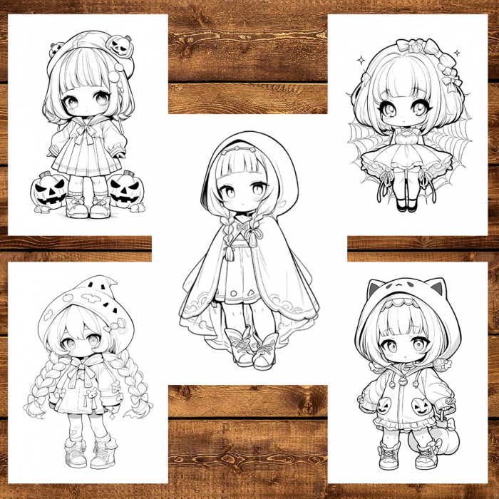 Carte de colorat, 50 de ilustratii, Chibi Halloween Girls, 106 pagini [4]