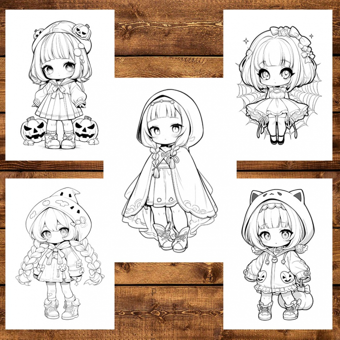 Carte de colorat, 50 de ilustratii, Chibi Halloween Girls, 106 pagini [4]