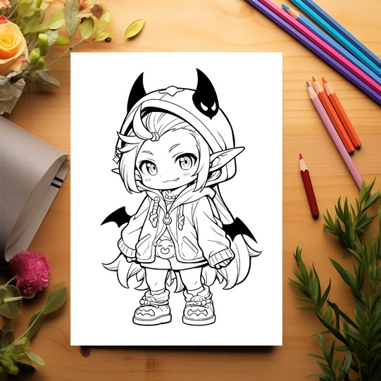 Carte de colorat, 50 de ilustratii, Chibi Halloween Girls, 106 pagini [3]