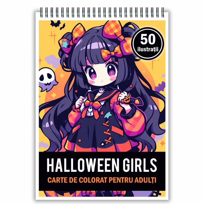 Carte de colorat, 50 de ilustratii, Chibi Halloween Girls, 106 pagini [1]