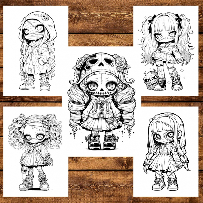 Carte de colorat, 50 de ilustratii, Chibi Horror Girls, 106 pagini [4]