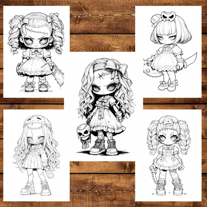 Carte de colorat, 50 de ilustratii, Chibi Horror Girls, 106 pagini [5]