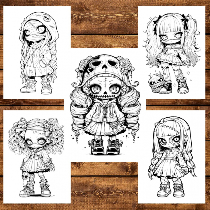 Carte de colorat, 50 de ilustratii, Chibi Horror Girls, 106 pagini [4]