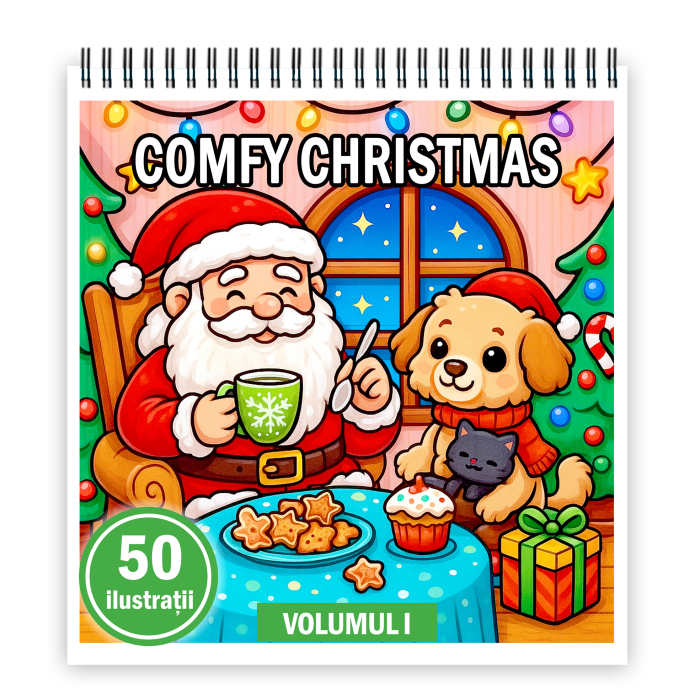 Carte de colorat, 50 de ilustratii Comfy Christmas - Volumul I, 106 pagini [1]