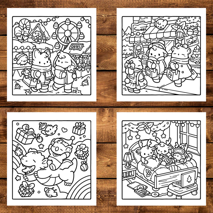 Carte de colorat, 50 de ilustratii Comfy Christmas - Volumul III, 106 pagini [4]