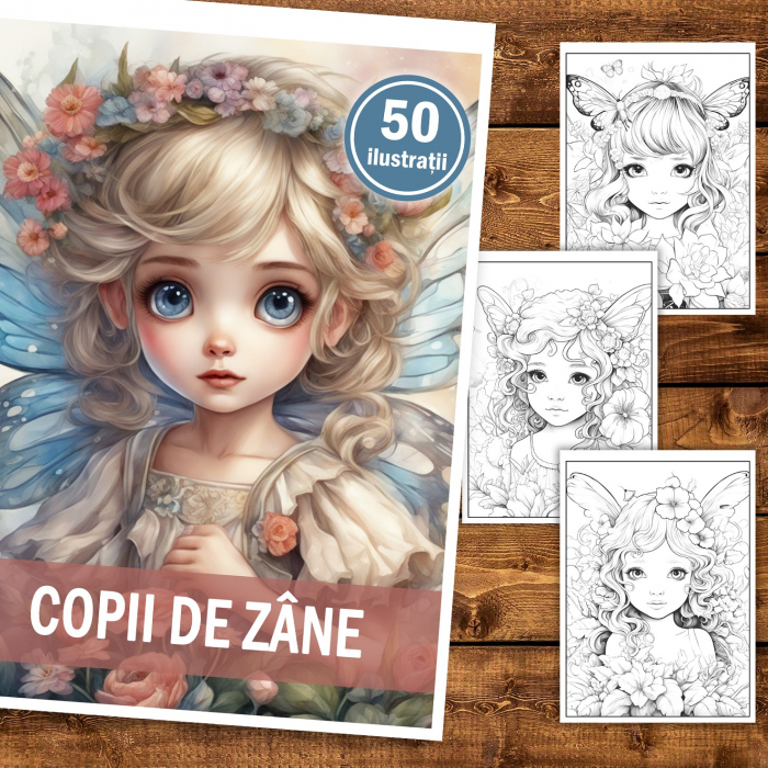 Carte de colorat, 50 de ilustratii, Copii de Zane, 106 pagini [2]