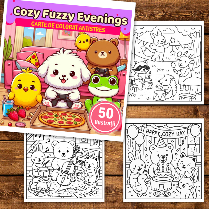 Carte de colorat, 50 de ilustratii Cozy Fuzzy Evenings, 106 pagini [2]