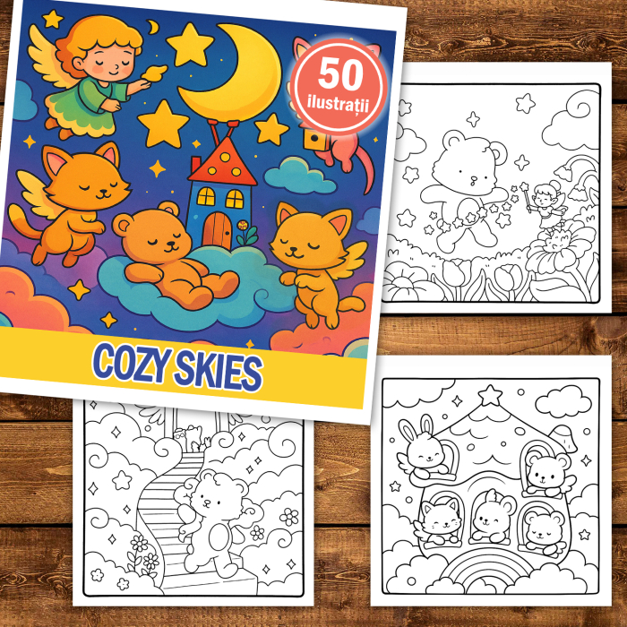 Carte de colorat, 50 de ilustratii Cozy Skies, 106 pagini [2]