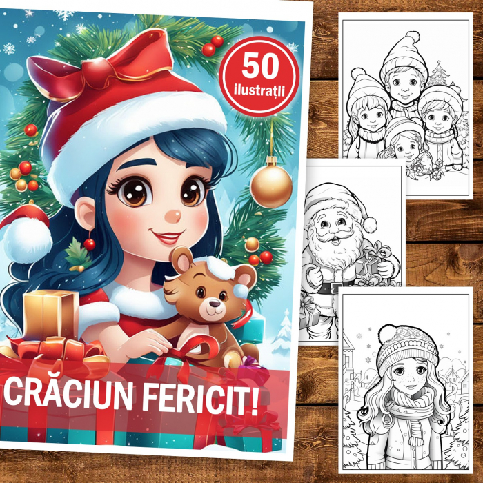 Carte de colorat, 50 de ilustratii, Craciun Fericit, 106 pagini [2]