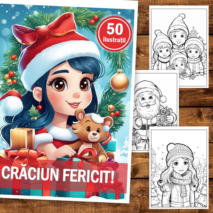 Carte de colorat, 50 de ilustratii, Craciun Fericit, 106 pagini [2]