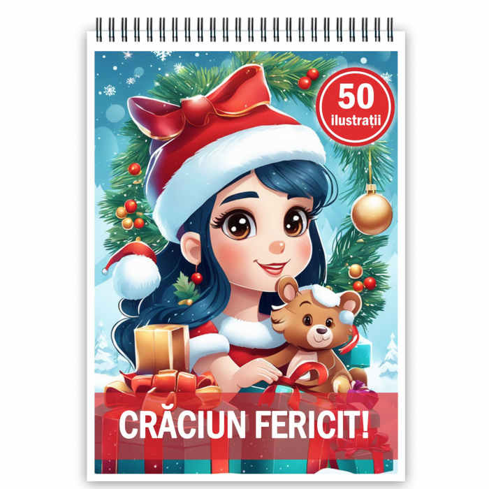 Carte de colorat, 50 de ilustratii, Craciun Fericit, 106 pagini [1]