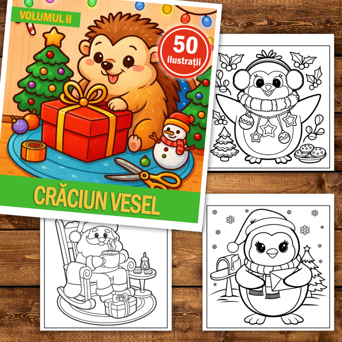 Carte de colorat, 50 de ilustratii Craciun Vesel - Volumul II, 106 pagini [2]