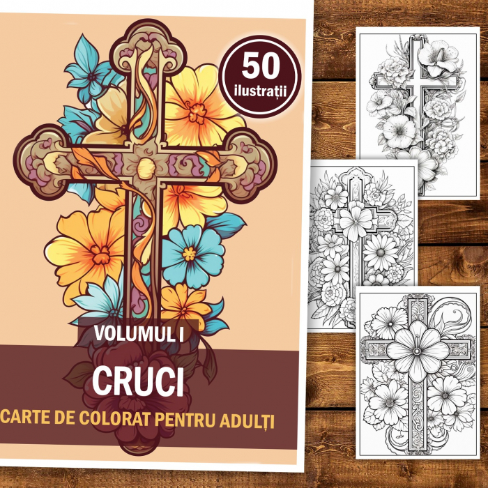 Carte de colorat, 50 de ilustratii, Cruci - Volumul I, 106 pagini [2]
