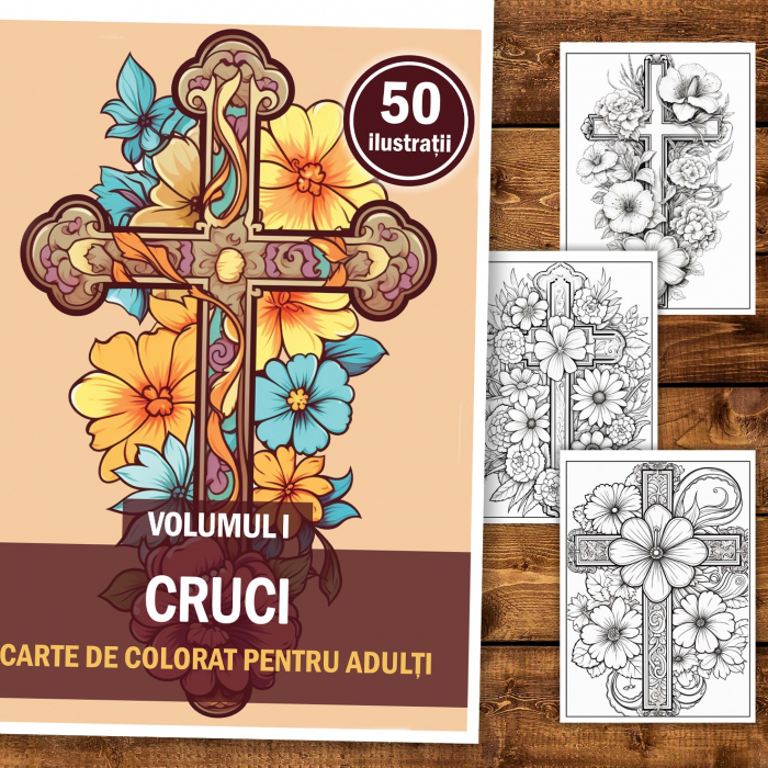 Carte de colorat, 50 de ilustratii, Cruci - Volumul I, 106 pagini [2]