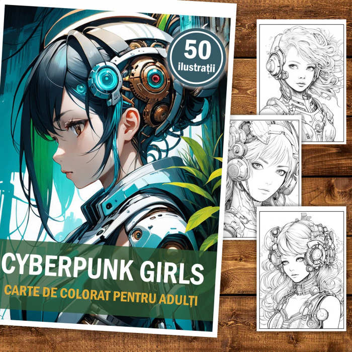 Carte de colorat, 50 de ilustratii, Cyberpunk Girls, 106 pagini [2]