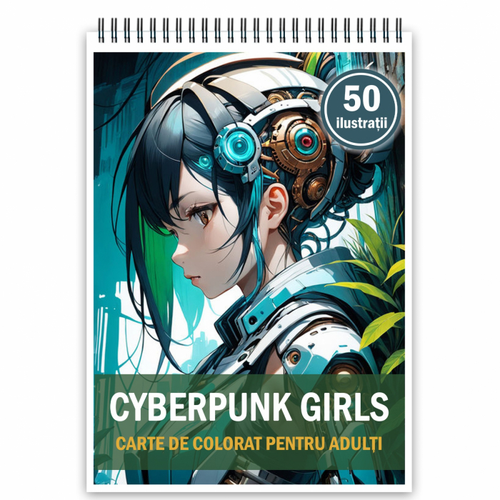 Carte de colorat, 50 de ilustratii, Cyberpunk Girls, 106 pagini [1]
