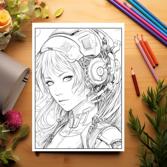 Carte de colorat, 50 de ilustratii, Cyberpunk Girls, 106 pagini [3]