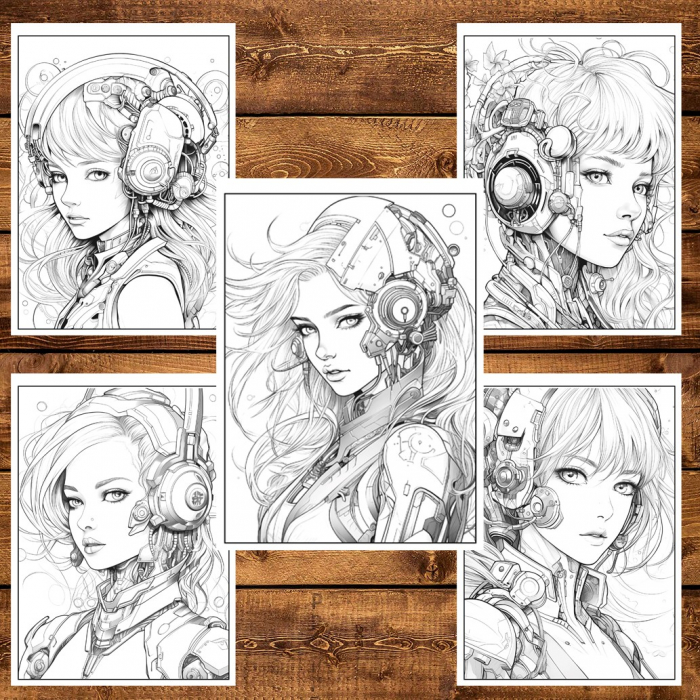 Carte de colorat, 50 de ilustratii, Cyberpunk Girls, 106 pagini [5]