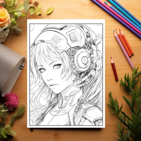 Carte de colorat, 50 de ilustratii, Cyberpunk Girls, 106 pagini [3]
