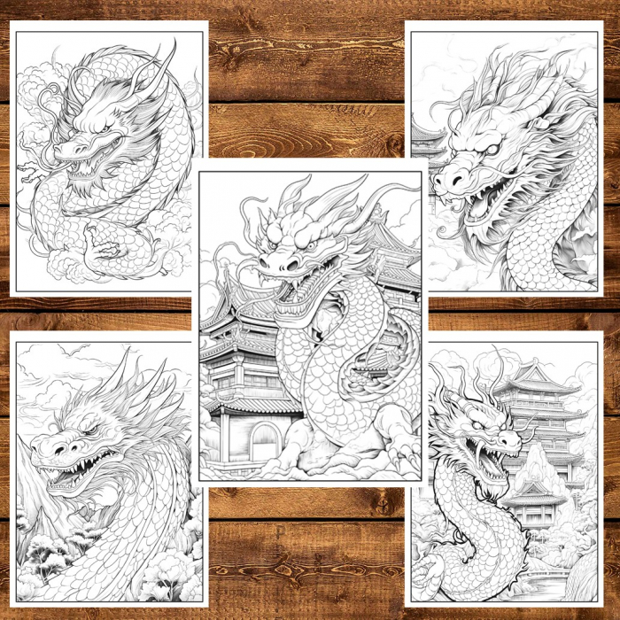 Carte de colorat, 50 de ilustratii, Dragoni Asiatici, 106 pagini [5]