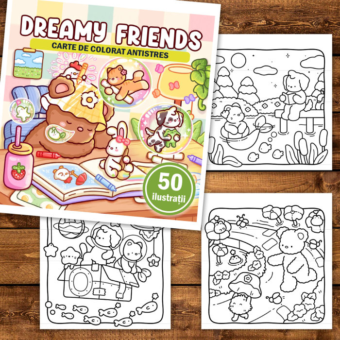 Carte de colorat, 50 de ilustratii Dreamy Friends, 106 pagini [2]
