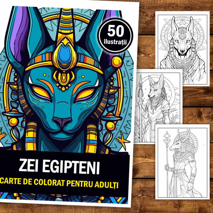Carte de colorat, 50 de ilustratii, Egyptian Gods, 106 pagini [2]