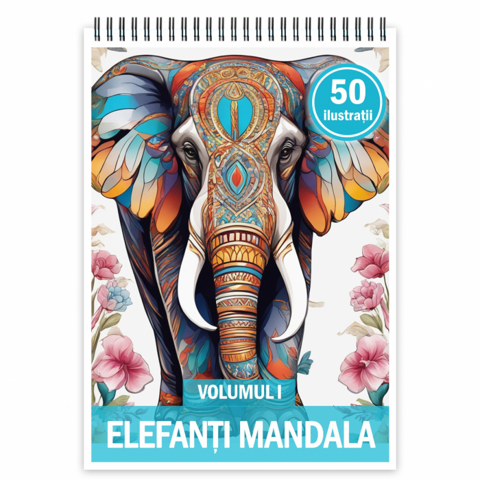 Carte de colorat, 50 de ilustratii, Elefanti Mandala - Volumul I, 106 pagini [2]