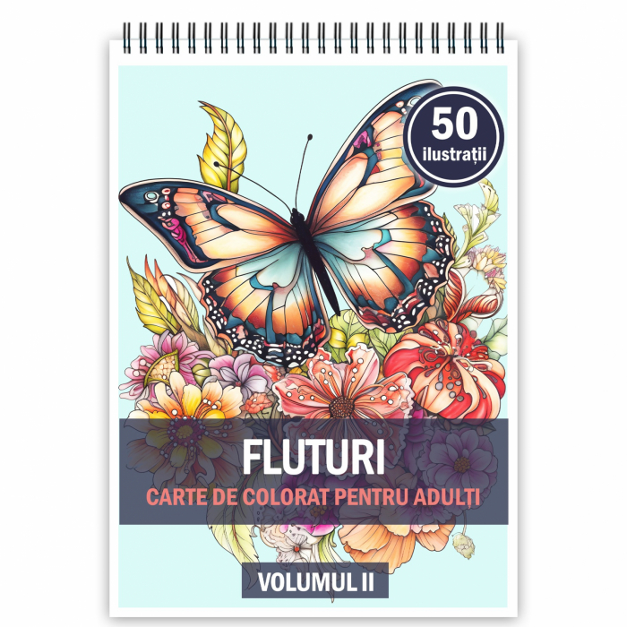 Carte de colorat, 50 de ilustratii, Fluturi - Volumul II, 106 pagini [1]