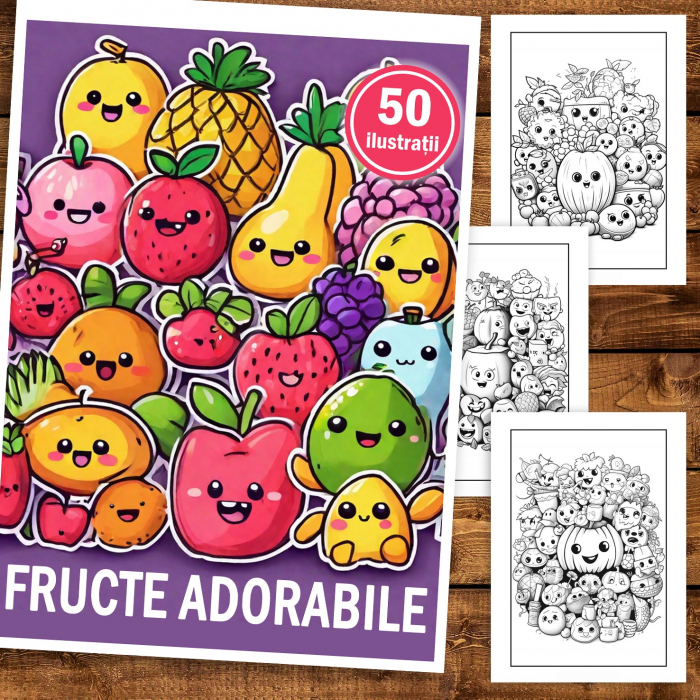Carte de colorat, 50 de ilustratii, Fructe Adorabile, 106 pagini [2]