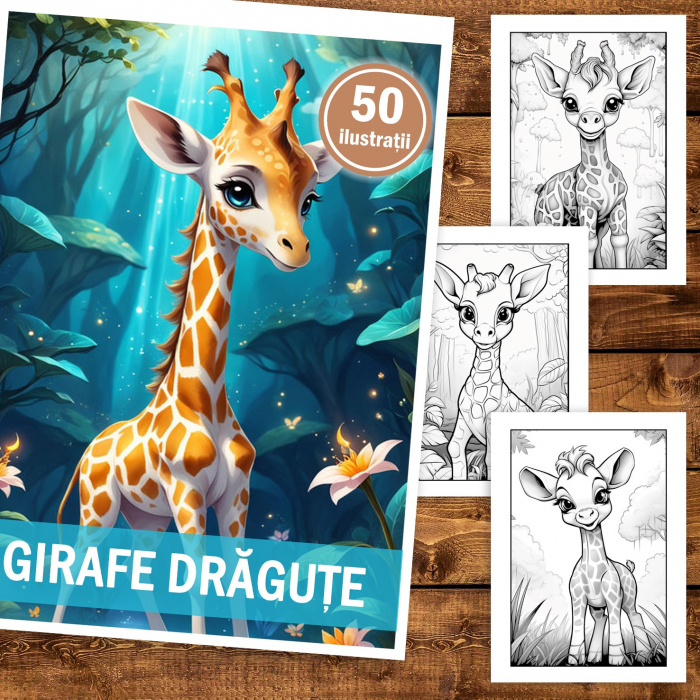 Carte de colorat, 50 de ilustratii, Girafe dragute, 106 pagini [2]