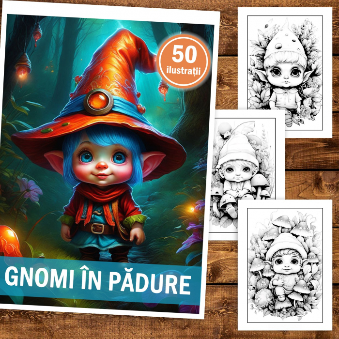 Carte de colorat, 50 de ilustratii, Gnomi in padure, 106 pagini [2]