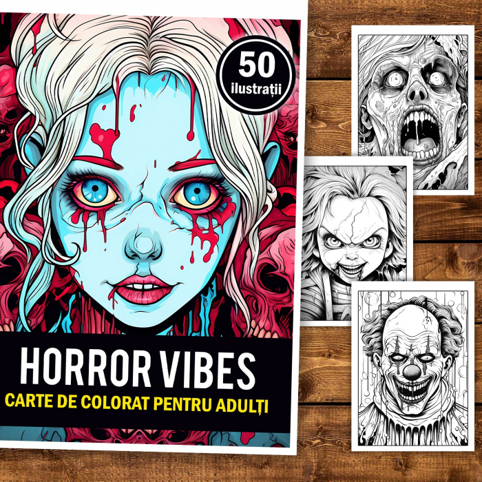 Carte de colorat, 50 de ilustratii, Horror Vibes, 106 pagini [2]