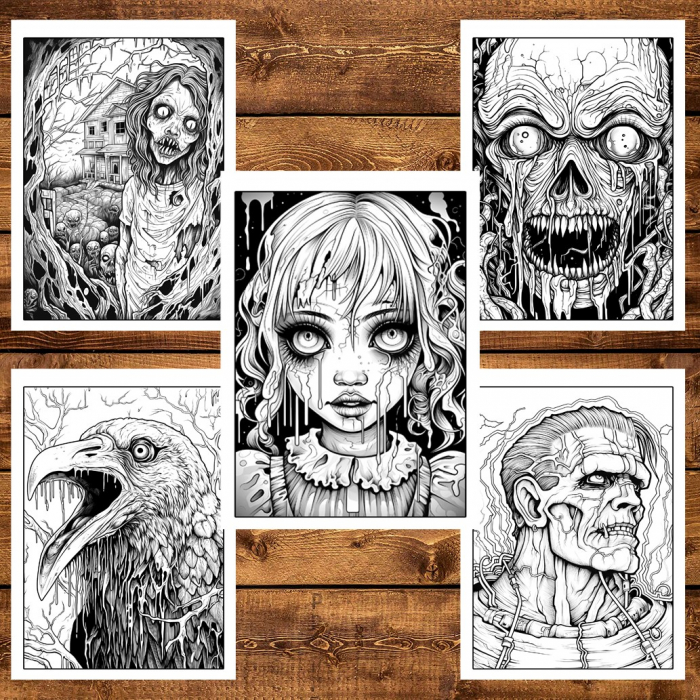 Carte de colorat, 50 de ilustratii, Horror Vibes, 106 pagini [6]