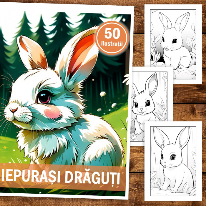 Carte de colorat, 50 de ilustratii, Iepurasi draguti, 106 pagini [2]