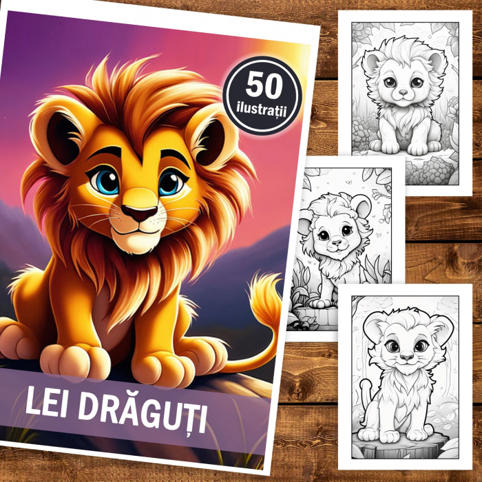 Carte de colorat, 50 de ilustratii, Lei draguti, 106 pagini [2]