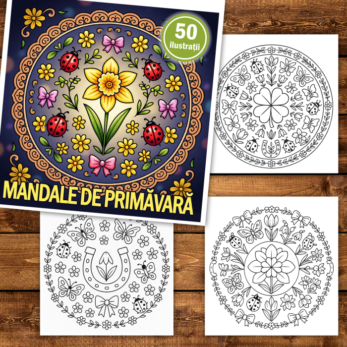 Carte de colorat, 50 de ilustratii Mandale de Primavara, 106 pagini [2]