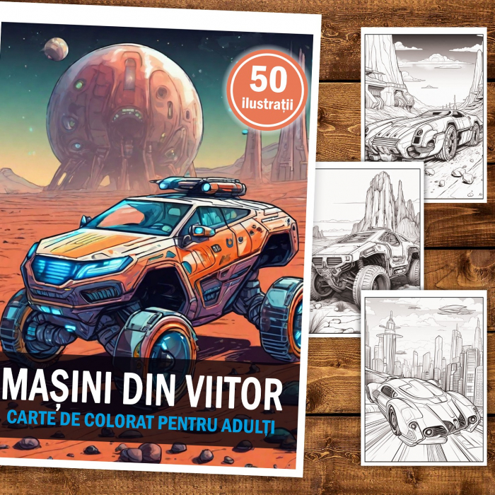 Carte de colorat, 50 de ilustratii, Masini din viitor, 106 pagini [2]