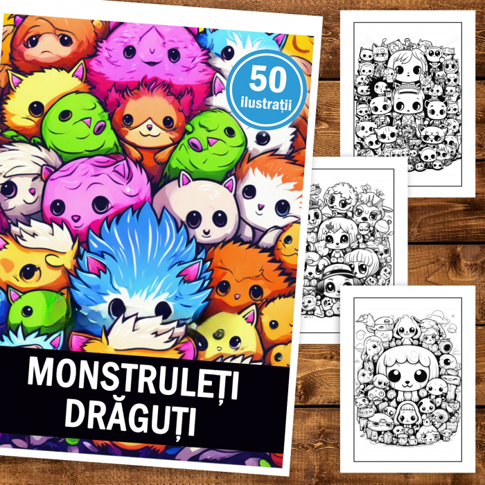 Carte de colorat, 50 de ilustratii, Monstruleti draguti, 106 pagini [2]