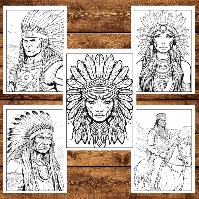 Carte de colorat, 50 de ilustratii, Native Americans, 106 pagini [6]