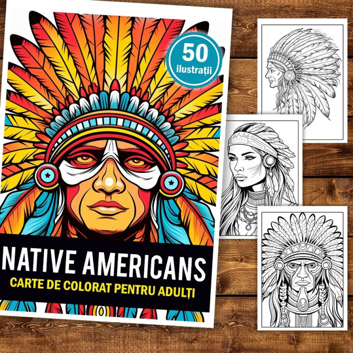Carte de colorat, 50 de ilustratii, Native Americans, 106 pagini [2]