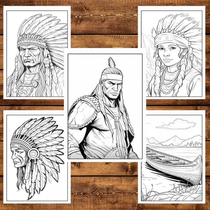 Carte de colorat, 50 de ilustratii, Native Americans, 106 pagini [4]