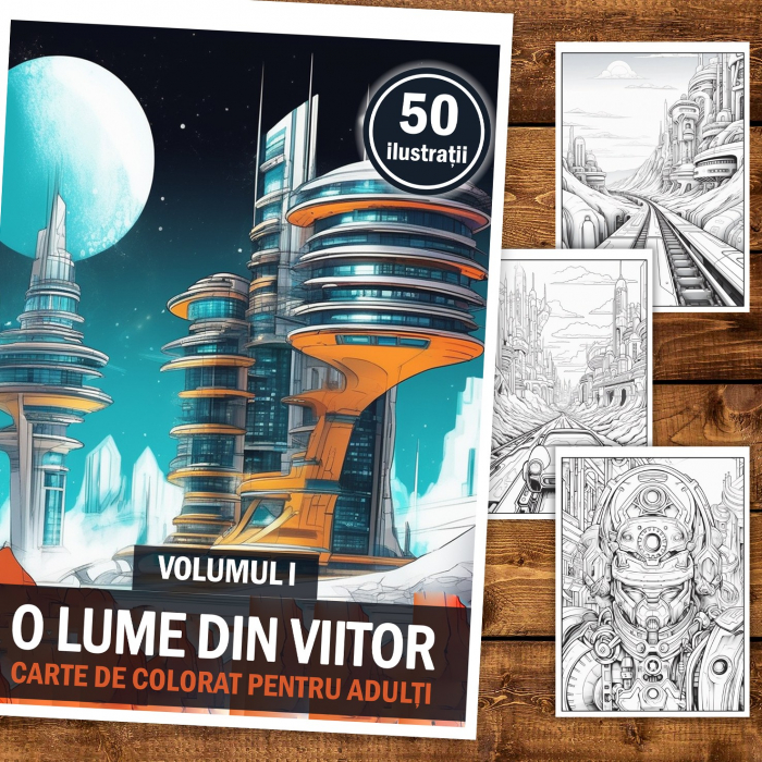 Carte de colorat, 50 de ilustratii, O lume din viitor - Volumul I, 106 pagini [2]