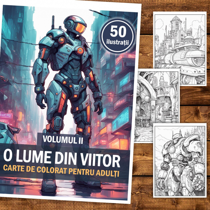 Carte de colorat, 50 de ilustratii, O lume din viitor - Volumul II, 106 pagini [2]