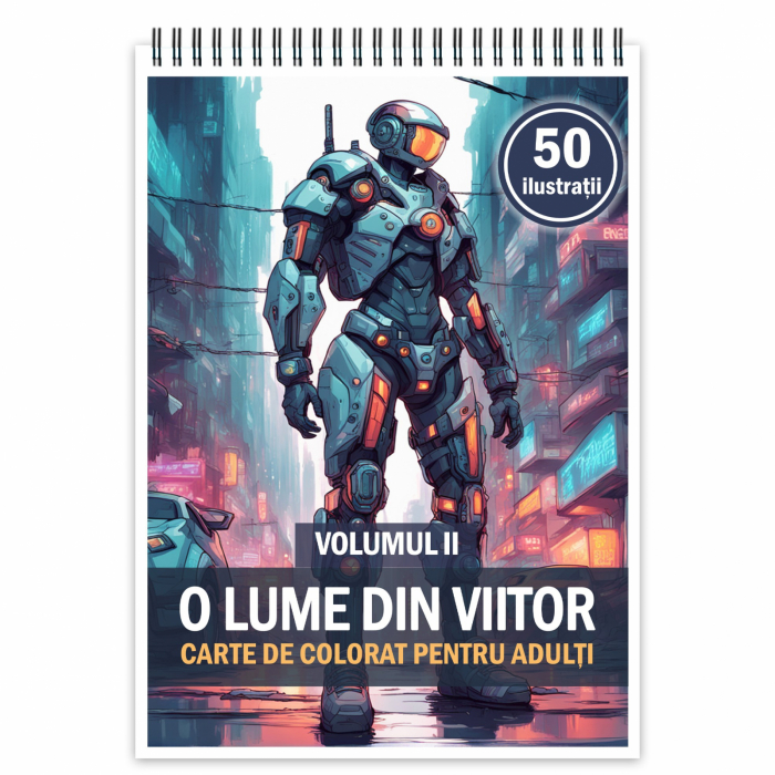 Carte de colorat, 50 de ilustratii, O lume din viitor - Volumul II, 106 pagini [1]