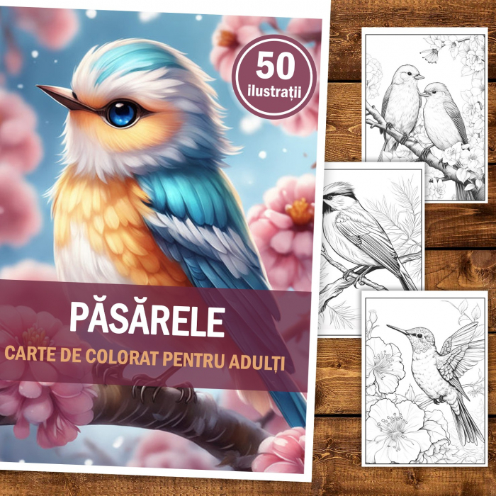 Carte de colorat, 50 de ilustratii, Pasarele, 106 pagini [2]