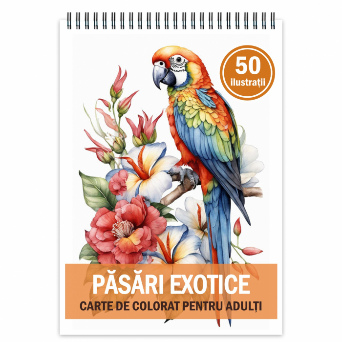 Carte de colorat, 50 de ilustratii, Pasari Exotice, 106 pagini [1]